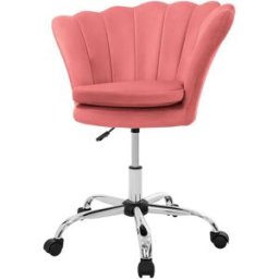 ML-Design Silla de oficina terciopelo rosa coral giratorio 360° con 5 ruedas
