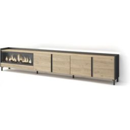 Skraut home Mueble tv efecto madera roble negro 315x35x61cm chimenea efecto fuego