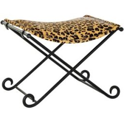 NIYLO Reposapiés de acero y piel leopardo marrón 55x45x41 cm