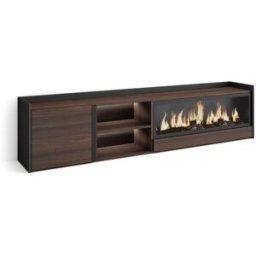 Skraut home Mueble tv efecto madera roble negro 212x35x50cm chimenea efecto fuego