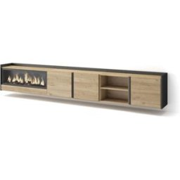 Skraut home Mueble tv efecto madera roble negro 315x35x50cm chimenea efecto fuego