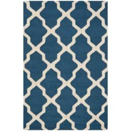 Safavieh Alfombra enrejado de lana azul/blanco, 122 x 183 cm