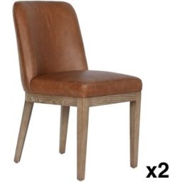 NIYLO Conjunto de 2 sillas en fresno y piel marrón 46x59x81 cm