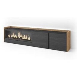 Skraut home Mueble tv efecto madera negro roble 212x35x50cm chimenea efecto fuego
