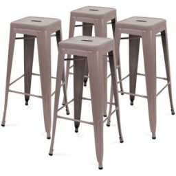 Oviala Lote de 4 taburetes de jardín de metal mate topo