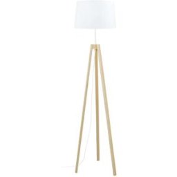 Tosel Lámpara de pie trípode madera natural pantalla blanco