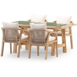 Defora Home Set de mesa y 4 sillas en madera y ceramica verde 168x87