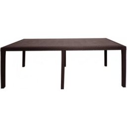 Dmora Mesa de exterior de plástico marrón 150x90x72 cm