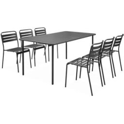 sweeek Set mesa de jardín bistró de acero con 6 sillas, 160cm, antracita