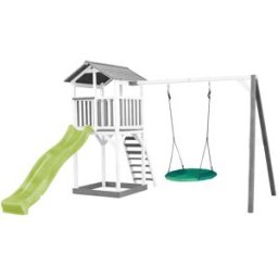 Axi Parque infantil, tobogán amarillo, columpio nido, madera, blanco/gris