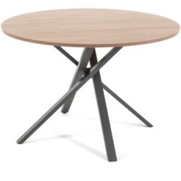 Fuori Mesa redonda 110 cm con patas de metal y tablero efecto madera