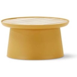 Defora Home Mesa auxiliar redonda polipropileno con bandeja de madera d70 amarillo