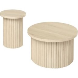 Meubles Cosy Juego de 2 mesas bajas redondas naturales y mesa auxiliar