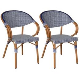 Mobili Rebecca Set de 2 silla de jardín apilable de aluminio blanco y azul 84x57x57