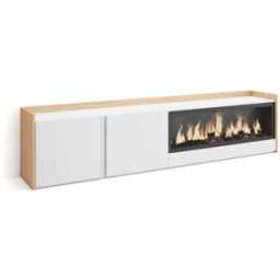 Skraut home Mueble tv efecto madera blanco roble 212x35x50cm chimenea efecto fuego