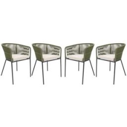 sweeek Sillón de jardín de cuerda y acero galvanizado, set de 4, verde kaki
