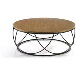 Pondecor Mesa de centro de diseño con chapa de madera. Ø 80 × 30 cm