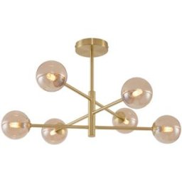 QAZQA Lámpara techo latón cristal ámbar 6 luces