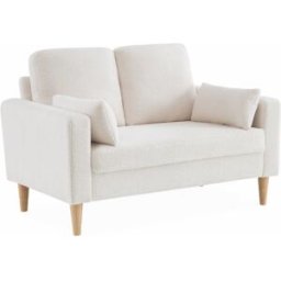 sweeek Sofá de tejido borreguito con patas de madera, 2 plazas, crema