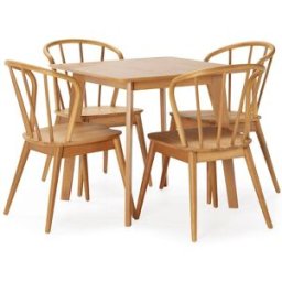 HOMN Juego de mesa 80x80 cm y 4 sillas de comedor color roble