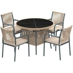 Urban Meuble Conjunto jardín 5 piezas: mesa redonda de cristal y 4 sillones.