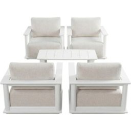 Kerama Conjunto de jardín 4 plazas de aluminio blanco y cojines beige