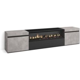 Skraut home Mueble tv efecto madera cemento 200x35x45cm chimenea efecto fuego