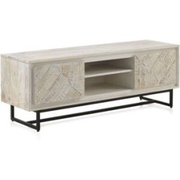 GEESE HOME Mueble tv de madera de mango maciza en color blanco patinado
