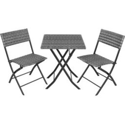 Tectake Conjunto de ratán para 2 personas, 3 piezas, plegable y ligero, gris