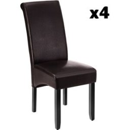 Tectake 4 sillas de comedor ergonómicas, símil cuero, tapizadas marrón