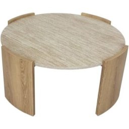 Calicosy Mesa de centro redonda beige, patas efecto madera ø80 cm