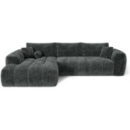 Premium Interiors Esquina izquierda sofá cama con arcón 5 plazas terciopelo gofrado gris