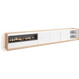 Skraut home Mueble tv efecto madera blanco roble 310x37x50cm chimenea efecto fuego