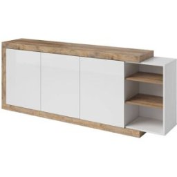 Petits meubles Bufé largo 3 puertas paneles laminados blanco y madera
