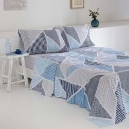 Cotton Artean Juego de sábanas algodón-poliéster azul 250x270 Cama 160