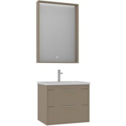 Venprodin Conjunto de mueble clay de baño con lavabo y espejo beige