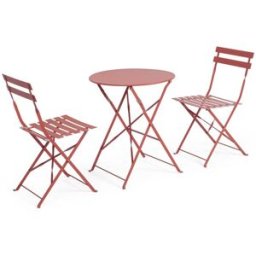 Bizzotto Conjunto de mesa plegable y 2 sillas en acero terracota