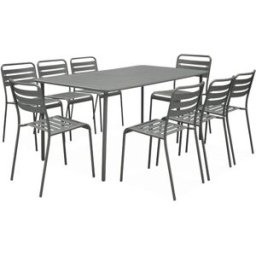 sweeek Set mesa de jardín bistró de acero con 8 sillas, 160cm, verde kaki