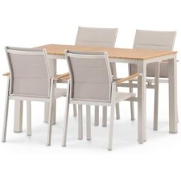 Defora Home Set jardin mesa 130x70 y 4 sillas de textileno y aluminio beige
