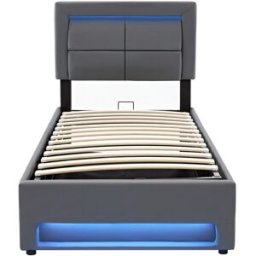MODFU Cama infantil polipiel gris 90x200 cm con espacio de almacenaje