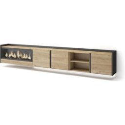 Skraut home Mueble tv efecto madera roble negro 315x35x50cm chimenea efecto fuego