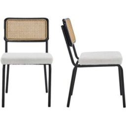 Homifab Set de 2 sillas de comedor de rizo crudo y ratán con patas negras