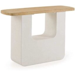 GEESE HOME Mesa consola de poliresina cemento blanco y tablero de madera de abeto