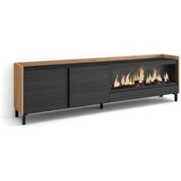 Skraut home Mueble tv efecto madera negro roble 212x35x61cm chimenea efecto fuego
