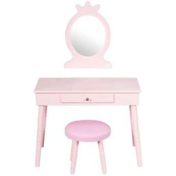 Giantex Tocador para niños con banqueta y espejo rosa