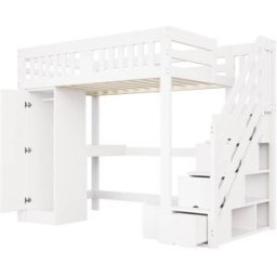REDOM Cama alta de madera blanco 140x200 cm