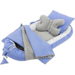 ECD Germany Juego 5 piezas de nido bebé 90x50 cm de algodón diseño ballena azul