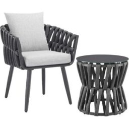 Tectake Conjunto jardín aluminio cuerda gris antracita mesa cristal