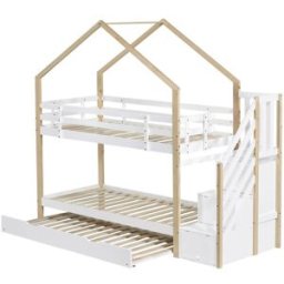 OKWISH Litera blanco y natural de madera con cama nido 90x190/200 cm