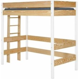 ID Kids Cama alta madera maciza blanco y madera 90x190 cm